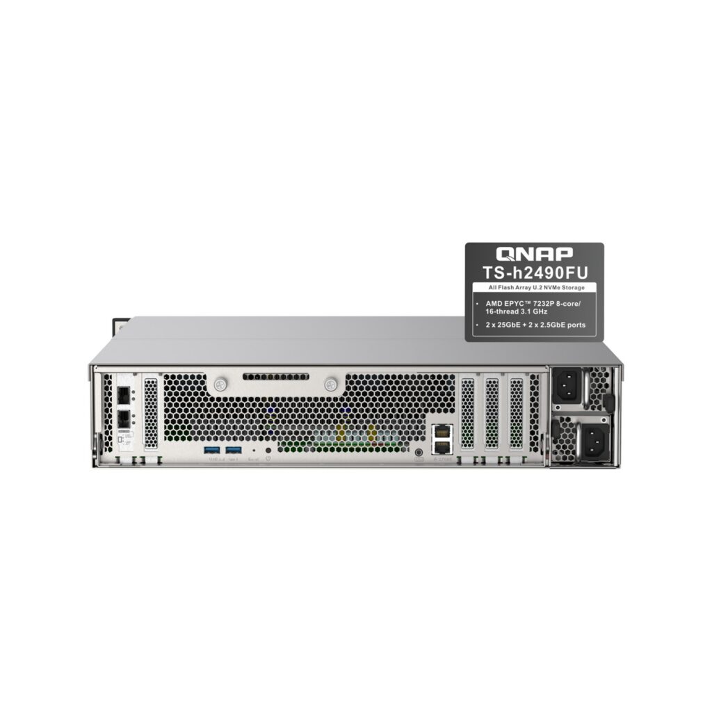 שרת אחסון NAS QNAP TS-h2490FU-7302P-128G - 24 מפרצים, 128GB RAM, למסד (Rack)