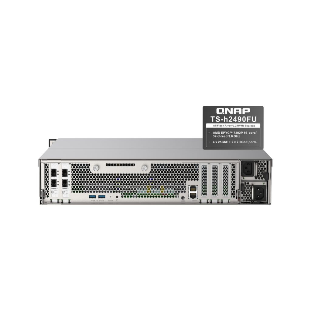 שרת אחסון NAS QNAP TS-h2490FU-7302P-128G - 24 מפרצים, 128GB RAM, למסד (Rack)