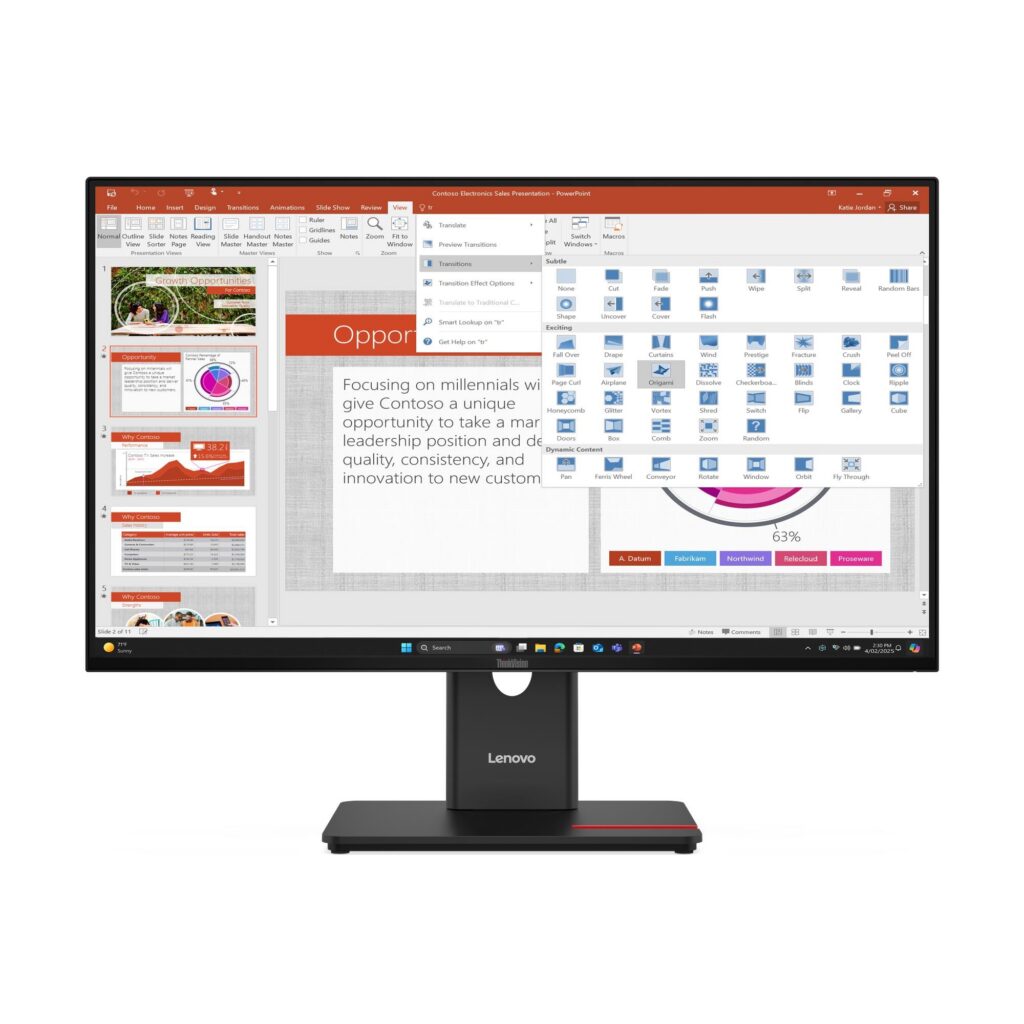מסך Lenovo ThinkVision T27-40 64A5MAT6IS 27" Full HD (1920x1080) IPS 120Hz, USB-C עם עגינה, RJ45